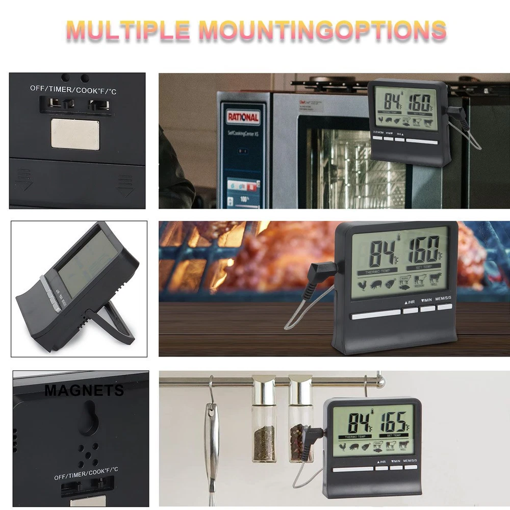 Meat Thermometer Digital Food Cooking Smoker Oven Grill Thermometer White/Black
