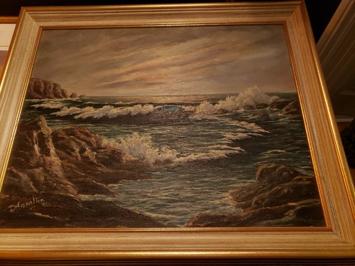 Nova Scotia Coast Seascape, Signed Oil Painting D. Hamilton '57 - Framed - 第 6/11 張圖片