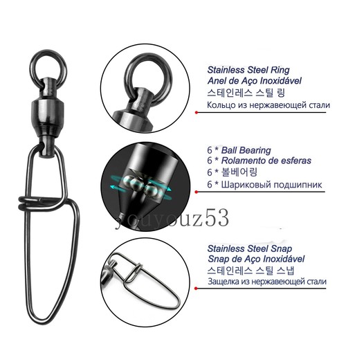 Stainless Steel Ball Bearing Fishing Snaps Swivels Fishing Connector 20lb-350lb - Picture 4 of 30