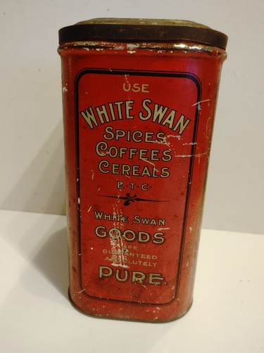 RARE LARGE WHITE SWAN SPICE TIN CAN COUNTRY STORE GROCERY TORONTO CANADA - Picture 6 of 9