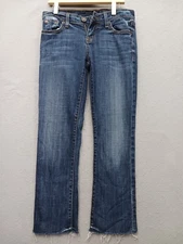 Hudson Women's Jeans 26 Med Blue Straight Leg Frayed Hem Low Rise
