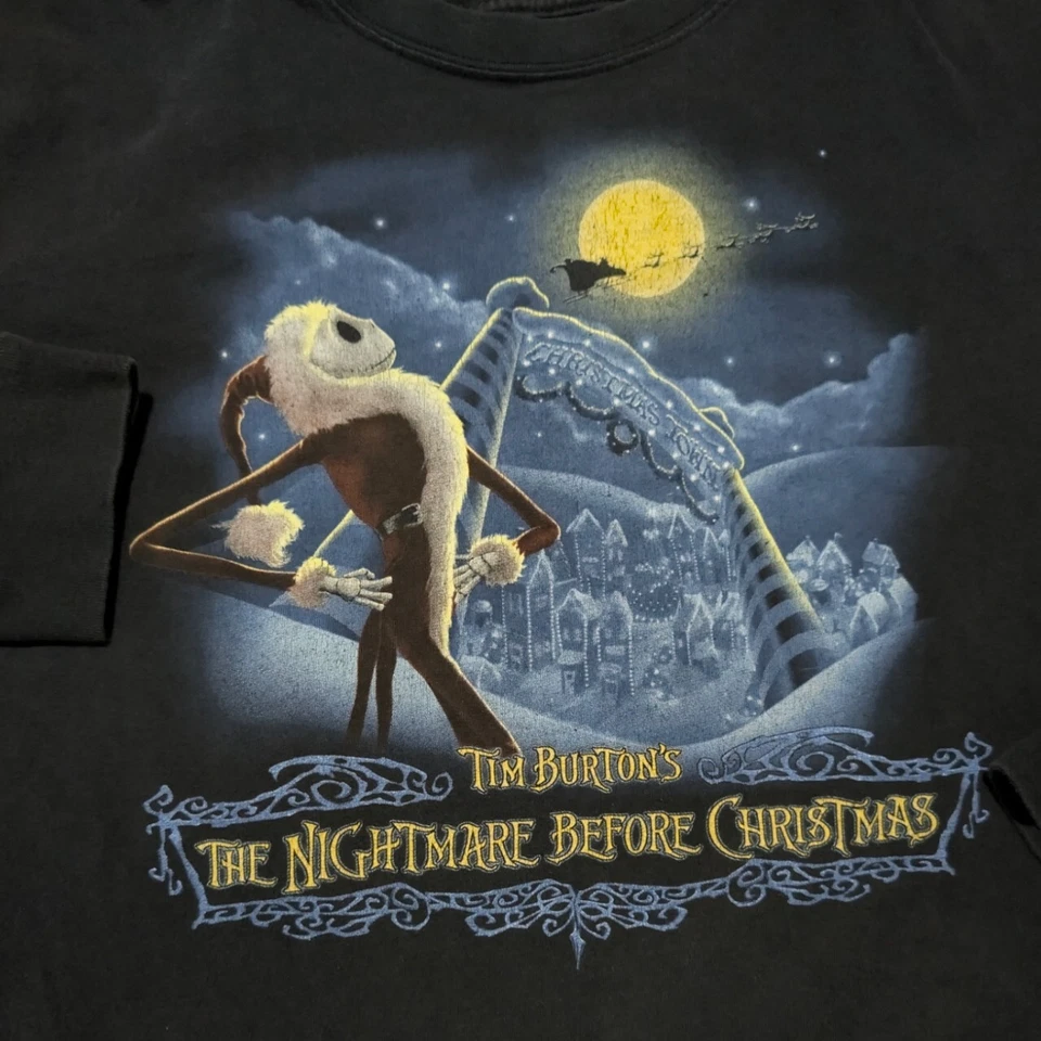 Disney Nightmare Before Christmas Manga Longa Preta Tamanho M Halloween Vintage Ano Novo - Imagem 2 de 4