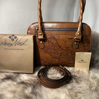 NWT Patricia Nash Leather Calvi Satchel / Crossbody - Signature Map - Riot Rust