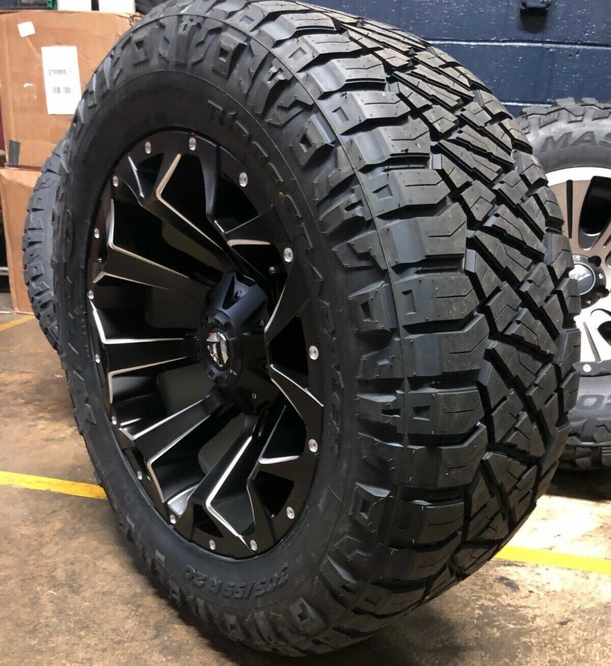 4 20x10 Fuel Assault D546 Black Wheels 33 Nitto AT Tires 5x5 Jeep