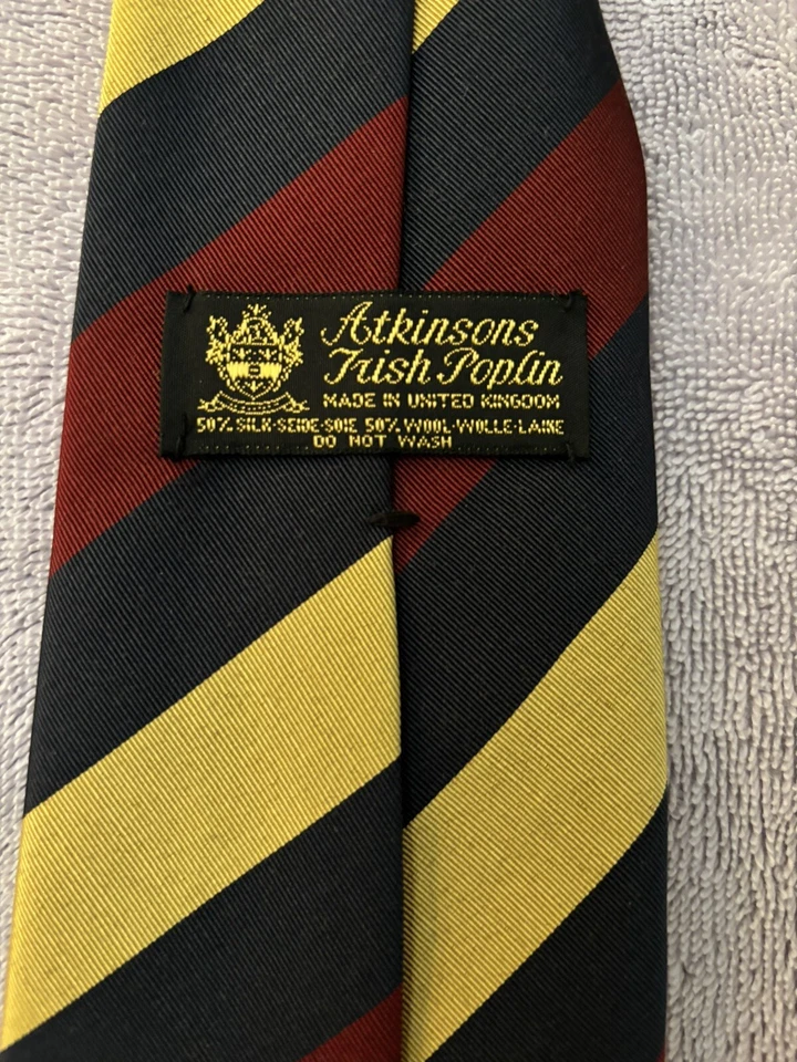 Corbata de popelina irlandesa real Atkinson’s rayas de seda/lana 3 5/8" de ancho x 56" de ancho Irlanda nueva sin etiquetas Foto 3 de 4