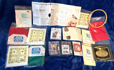 New Huge Lot of Cross Stitch Items Cloth Fabric Mounting Board Hoop Floss Frames