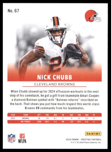 2024 Panini Prestige Nick Chubb #67 Cleveland Browns - Picture 2 of 2