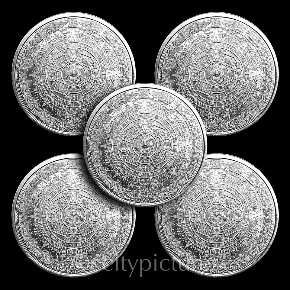 (5) GSM 1/2 oz Aztec Calendar Silver Rounds • .999 Fine BU • 2.5 oz ...