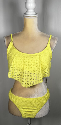 Jessica Simpson Swimsuit XL Two Piece Bandeau Bikini Bra Hipster Lemon $98
