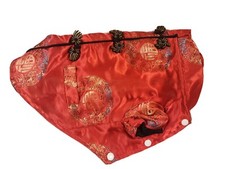 Small Dog Winter Coat, Red, Polyester, Chinese Theme, Black Lining.