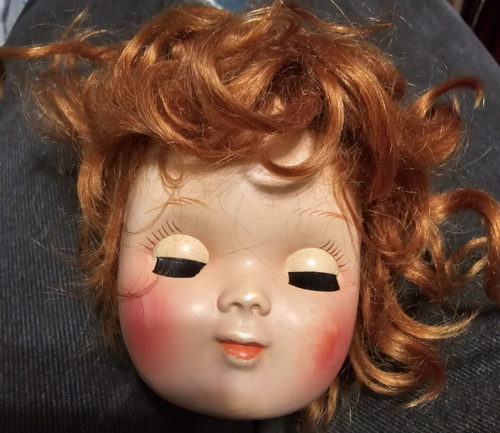 Rarität Vintage Eugenia Sandra nur Puppenkopf rote Mohairperücke Hartplastik wie besehen - Bild 2 von 15