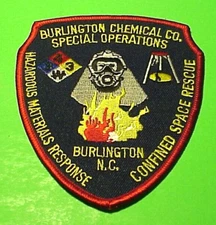 BURLINGTON CHEMICAL CO. NORTH CAROLINA  NC  HAZMAT   4 3/8"  FIRE DEPT  PATCH