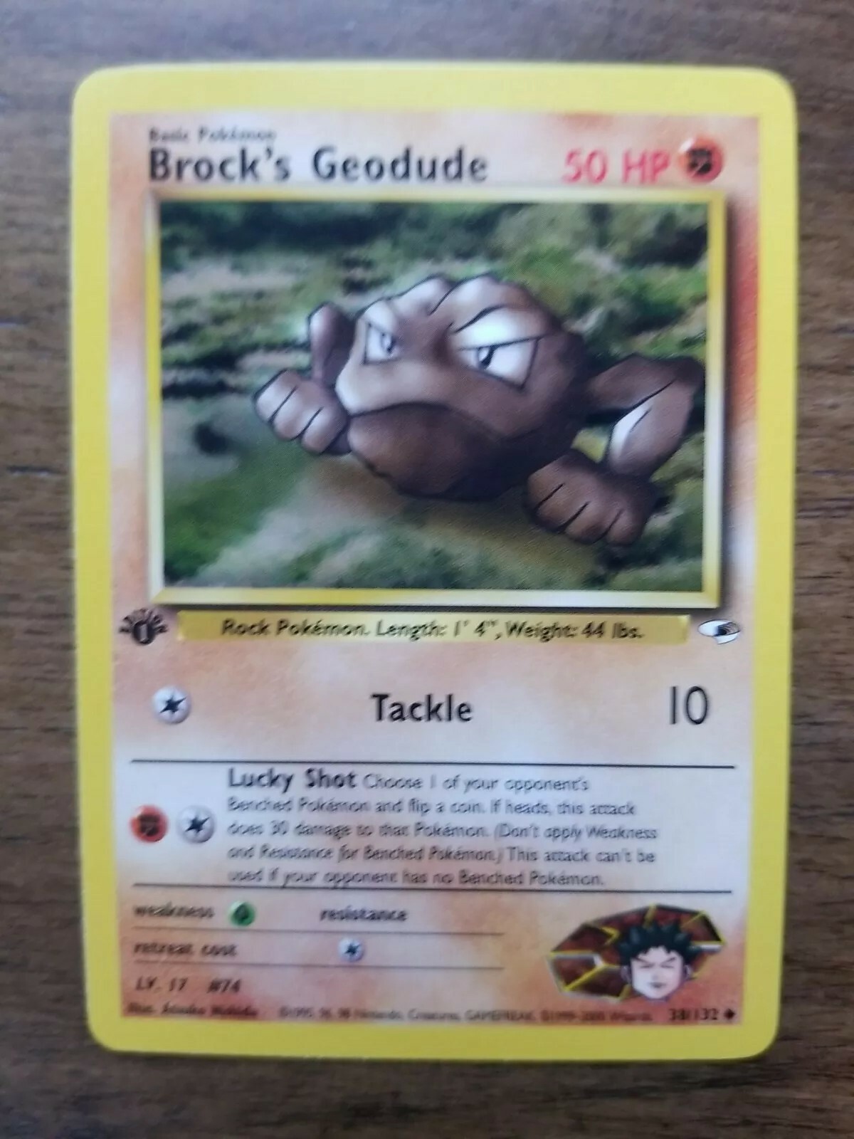Brock's Geodude- 38/132 - Uncommon 1st Edition Near Mint Gym Heroes Pokemon Card