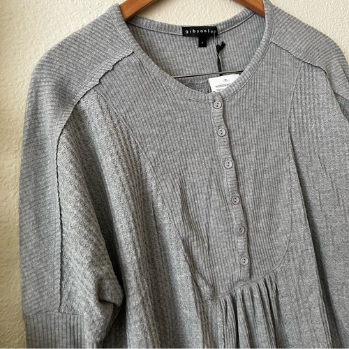 NWT Size S Gibson Gray Oversized Henley Button Long Sleeve Slouchy Knit Top - Picture 7 of 11