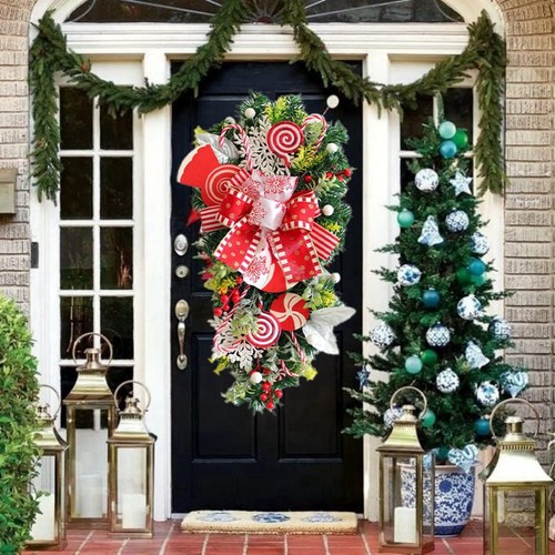 2 Stück Weihnachten Zuckerstangenkranz für Haustür Weihnachtstreppe6190 - Bild 3 von 8