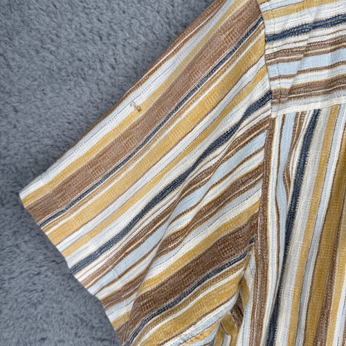 Prana Shirt Mens XL Mustard Blue Brown Cotton Striped S/S Button Up VTG - Picture 9 of 9