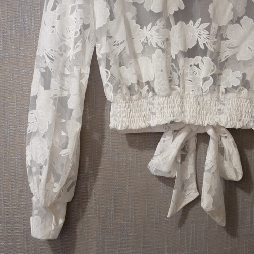 Nwot! AMBER SHU Sheer Lace Floral Tie Front Shrug White Women's M #H89-21 - Picture 7 of 10