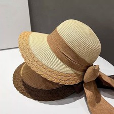 Summer Women Weave Hat Holiday Beach Sun Visors Hand Woven Sunshade Bonnet Cap