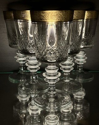 6er Set THERESIENTHAL Stil Prunk-Rotweingläser ,24K Reliefgold , Kristall