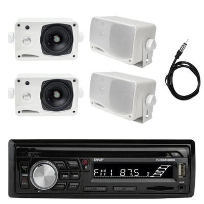 PYLE Bluetooth Marine Radio MP3/USB/SD CD AM/FM, 4x Weather Proof Speakers + Antenna