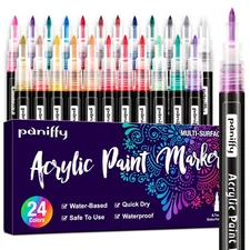 Acrylic Paint Markers Pens set with 24 Colors Acrylic Paint Pens for Rocks Pa...