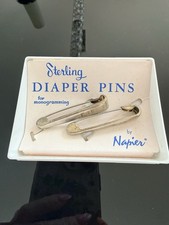 Vintage Napier Sterling Silver Diaper Pins Pair w/ Original Packaging Monogram