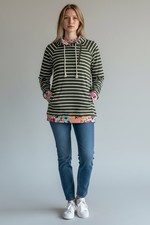 Ampersand Avenue Doublehooded Sweatshirt Striped Floral Olive Green XS NWT