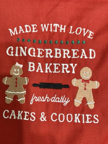 Christmas Red Apron Gingerbread Men Bakery Embroidered Pockets NEW - Picture 3 of 6