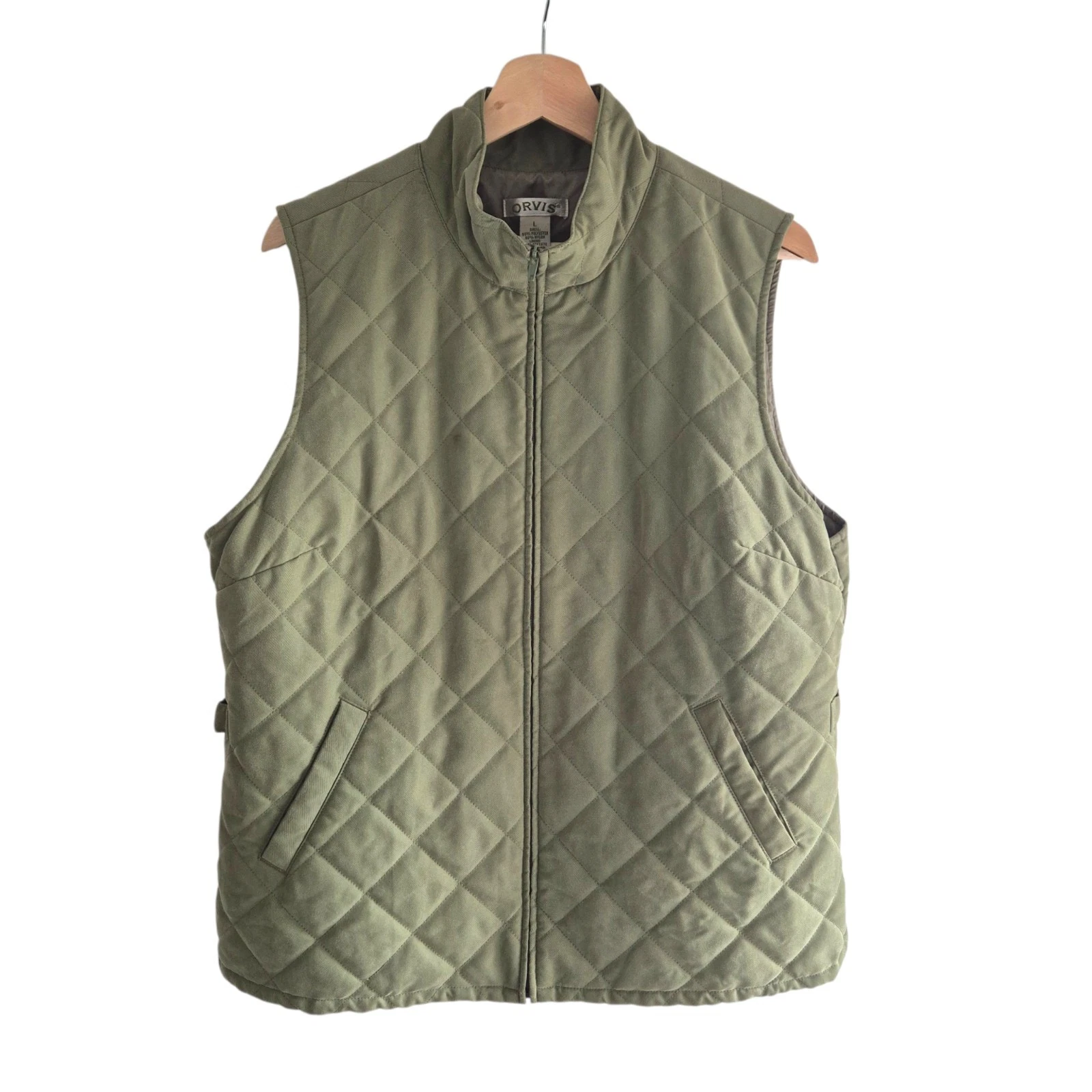Orvis Quilted Gilet Mens L Green Diamond Vest Outdoor Hunting Fishing Zip