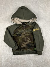 John Deere Hoodie Sweatshirt Youth Kids Sz M 5/6 Woodland Camo Full Zip Hunting