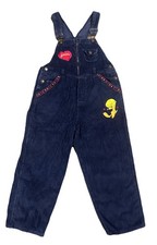 1990s Looney Tunes Tweety Bird Navy Corduroy Overalls Kids Size 10/12