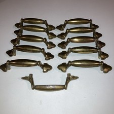 Vintage Lot of 11 Brass Cabinet Drawer Pulls Handles 4.5" Wide 3 Hole