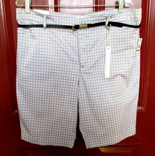 Gloria Vanderbilt Sz 14 Ladies Shorts Taupe Print Pockets Knee Length Belt NWT