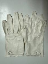 Vintage Miss Aris Size 7.5 White Leather Gloves with Rhinestones