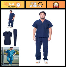 Men's V-Neck Scrub Set with Cargo Pants - 8 Pocket Medical Uniforms for Healthca