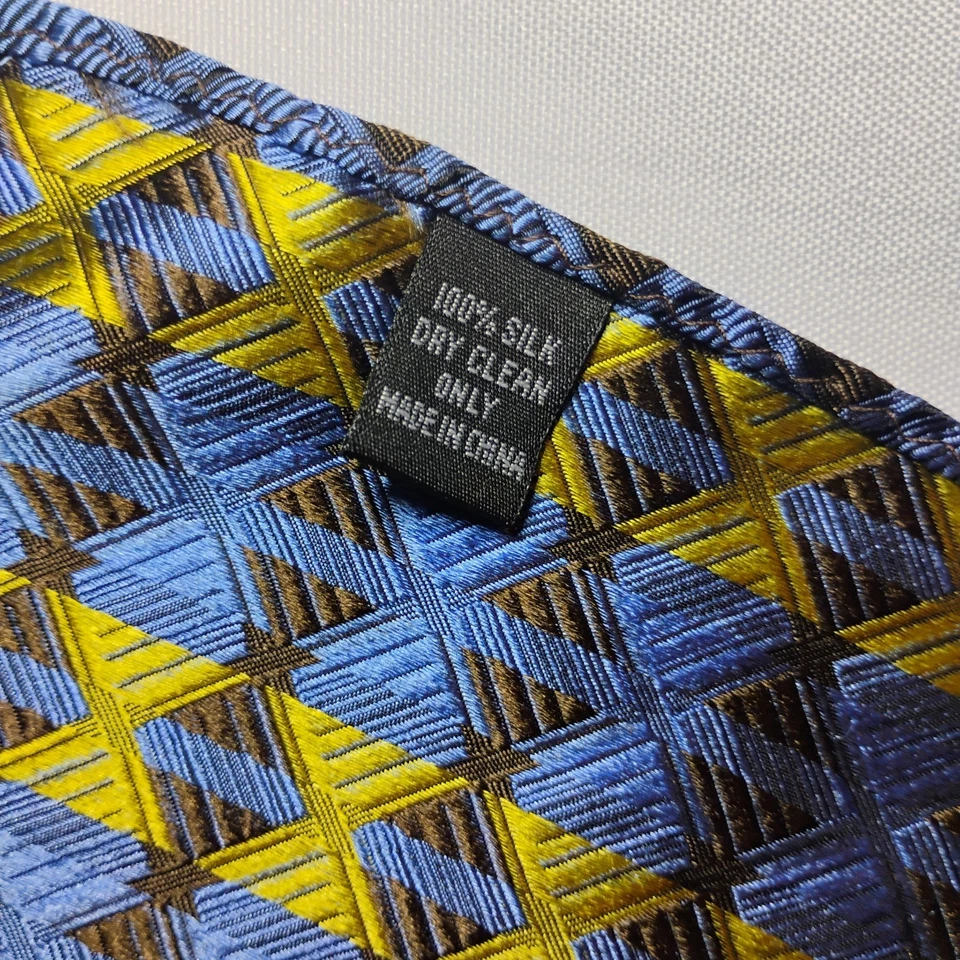 Cuadrado de bolsillo vintage para hombre azul marrón dorado geométrico brillante 10"x10" 100 % seda Foto 4 de 4