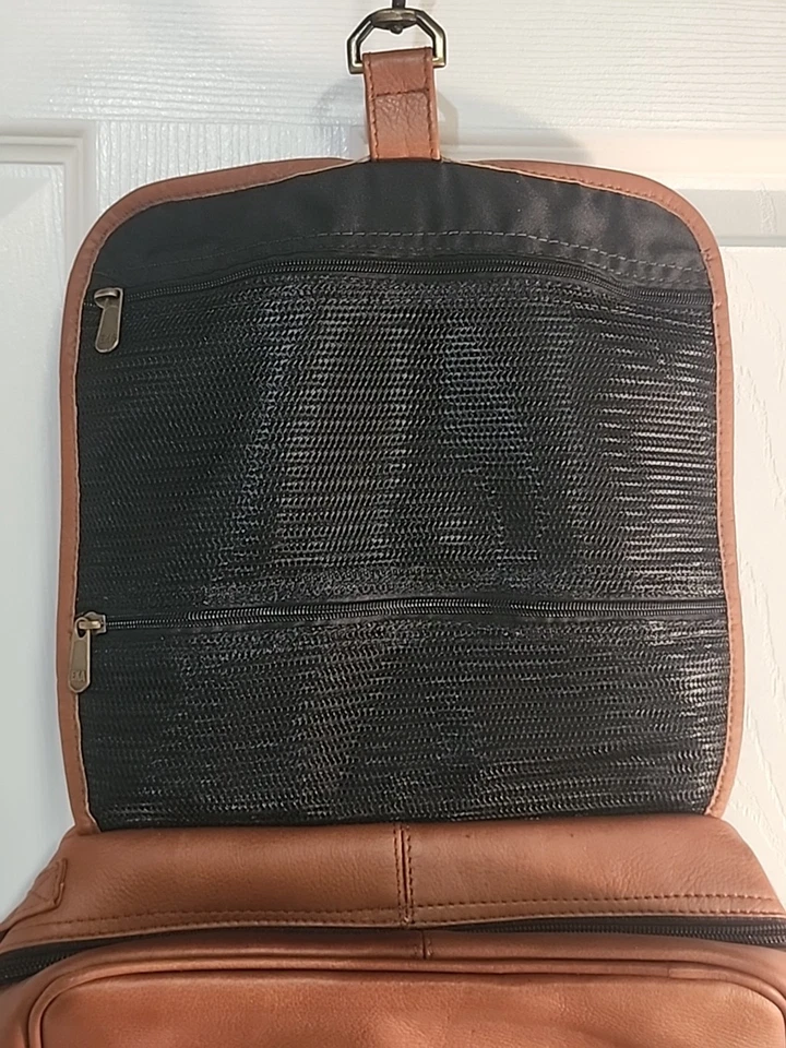 Latico Congnac Bolso de Aseo de Cuero Marrón Gancho Colgante Cremallera Envejecido Dopp Kit Foto 4 de 4