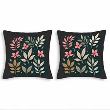 Stylish Set of 2 18x18in Throw Pillow Covers - Botanical Leaf  Flower Design