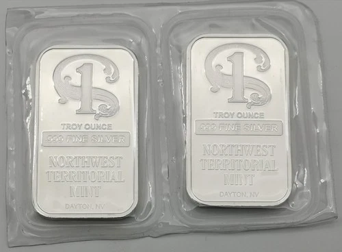 TWO (2) 1 oz .999 FINE SILVER BAR NORTHWEST TERRITORIAL MINT 2009 -- 2 ozs total
