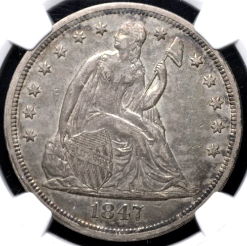 1847 SEATED LIBERTY DOLLAR NGC XF 40 GLOSSY MEDIUM DEEP STEELY GREY LOTSA LUSTER