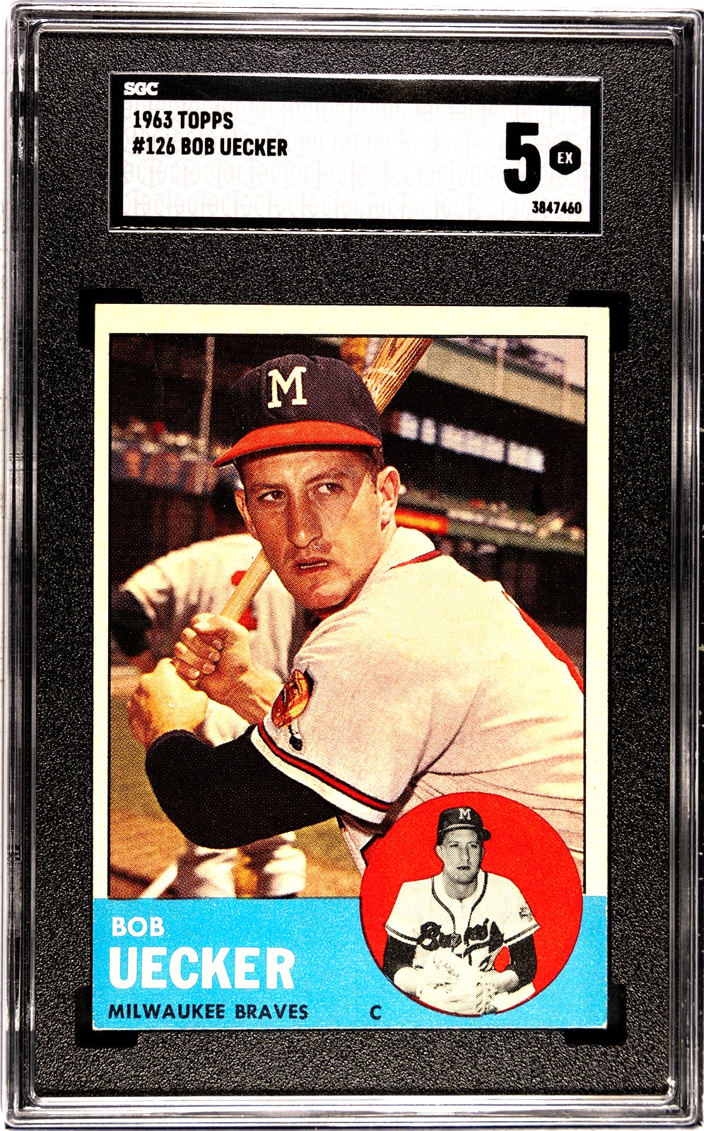 1963 Topps BOB UECKER 2nd Year Card Milwaukee Braves #126 SGC 5 EX Condition