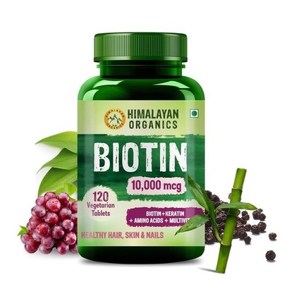 HIMALAYAN ORGANICS Biotin 10000MCG For Hair, Skin ,Nails -120 Vegetarian Tablets