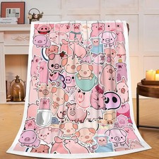 Kawaii Pig Blanket Cute Pig Flannel Plush Throw Blanket Cozy Lightweight Pig ...