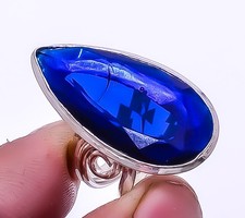 Blue Sapphire Simulated 925 Sterling Silver Handmade Jewelry Ring s.7 A328