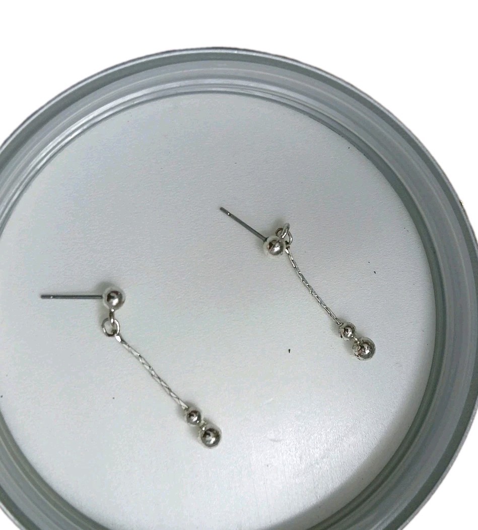 Silvertone Drop Post Earrings Delicate Chains and… - image 3