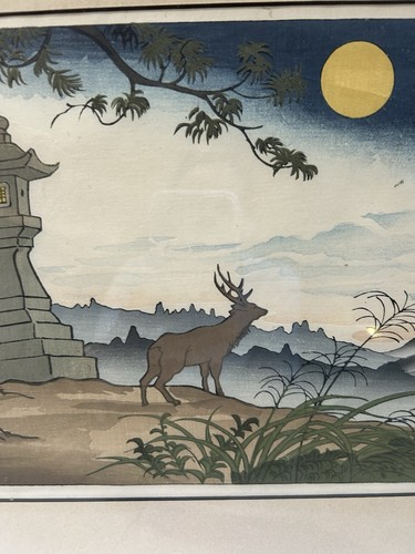 KAWASE HASUI 1950’s VINTAGE FRAMED JAPANESE WOODBLOCK PRINT DEER OF NARA PARK - Picture 4 of 6