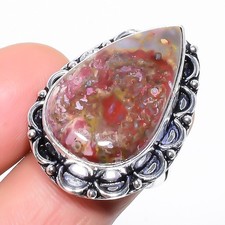 Natural Crazy Lace Agate Gemstone 925 Sterling Silver Ring Size 7 D859