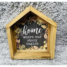 Home Where Our Story Begins House Shaped Frame Wood Multicolor Home Decor