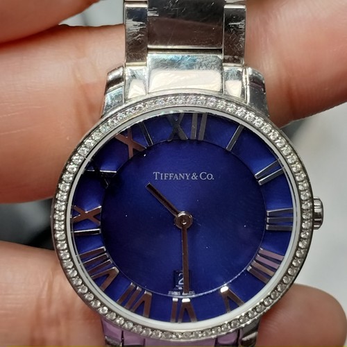 Tiffany & Co Ladies Atlas 2-Hand Blue 31mm Diamond Quartz Steel Watch (j7242) - Picture 3 of 10