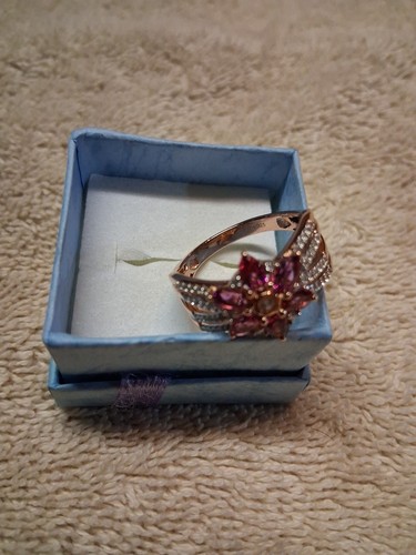 Size 10 Vermeil Rose Gold/Sterling Lab-grown Bixbite, White Zircon Ring (1083) - Picture 15 of 16